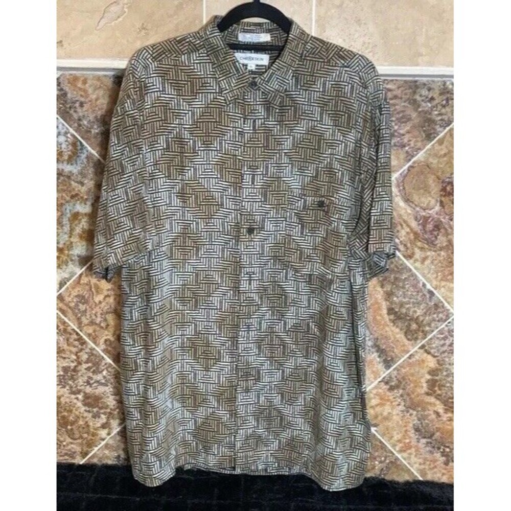 Ron Chereskin Vintage 80s 90s Geometric Rayon Camp Shirt Mens XL Made Korea